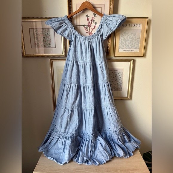 The GREAT. Nightingale Midi Dress in Light Chambray Blue Small - Picture 5 of 11